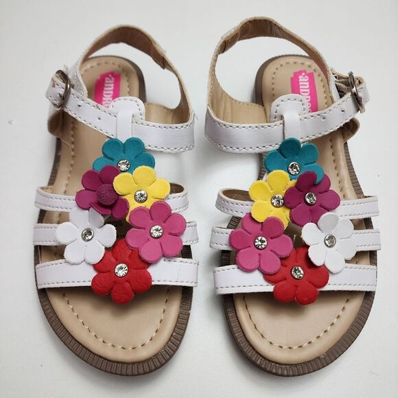 Girls Andrea White & Colorful Flower Floral Sandals Size 10 - Picture 2 of 12